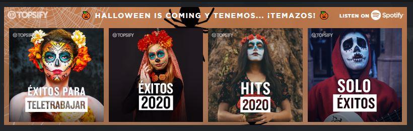Campaña de Halloween de Spotify: carteles de listas musicales que adaptan sus imágenes y mensajes a la festividad.