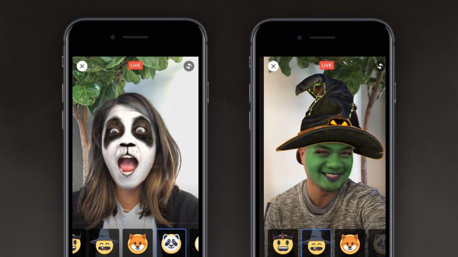 Filtros de cámara de Halloween: ejemplos de maquillaje de calavera y disfraz de bruja.