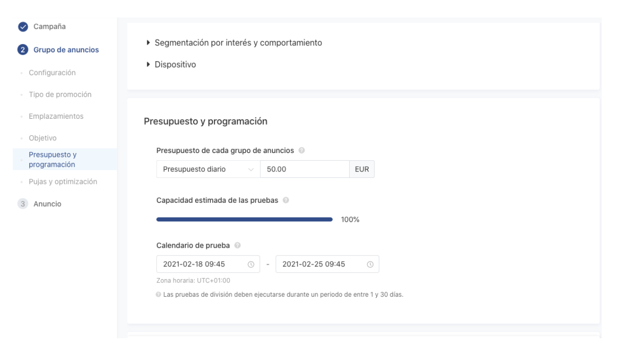 presupuesto diario tiktok