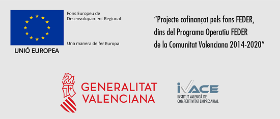 Unión Europea. Fondo Europeo de Desarrollo Regional. Una manera de hacer Europa. Proyecto cofinanciado por los fondos FEDER dentro del Programa Operativo FEDER de la Comunitat Valenciana 2014–2020. Logotipos de la Generalitat Valenciana e IVACE.