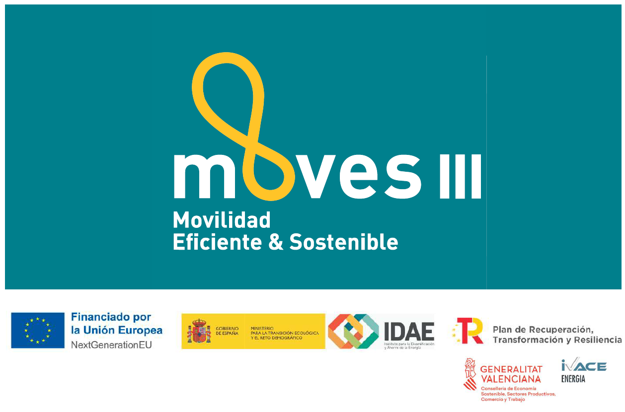 Identidad del programa MOVES III de movilidad eficiente y sostenible, con logotipos institucionales.